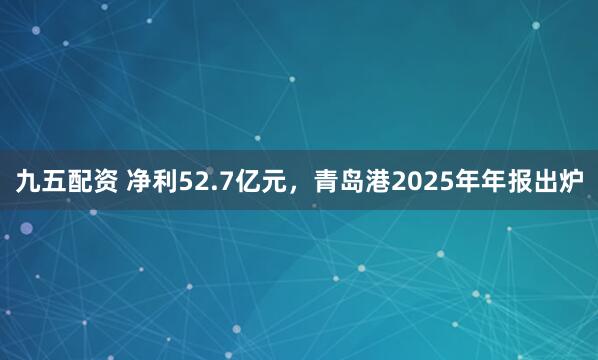九五配资 净利52.7亿元,青岛港2025年年报出炉